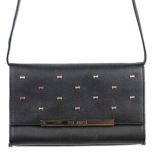 Ted Baker Black Leather Flap Crossbody Bag With Micro Bow